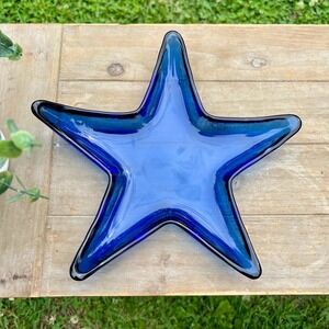 Vintage Star or Starfish Heavy Cobalt Blue Glass Dish/Tray